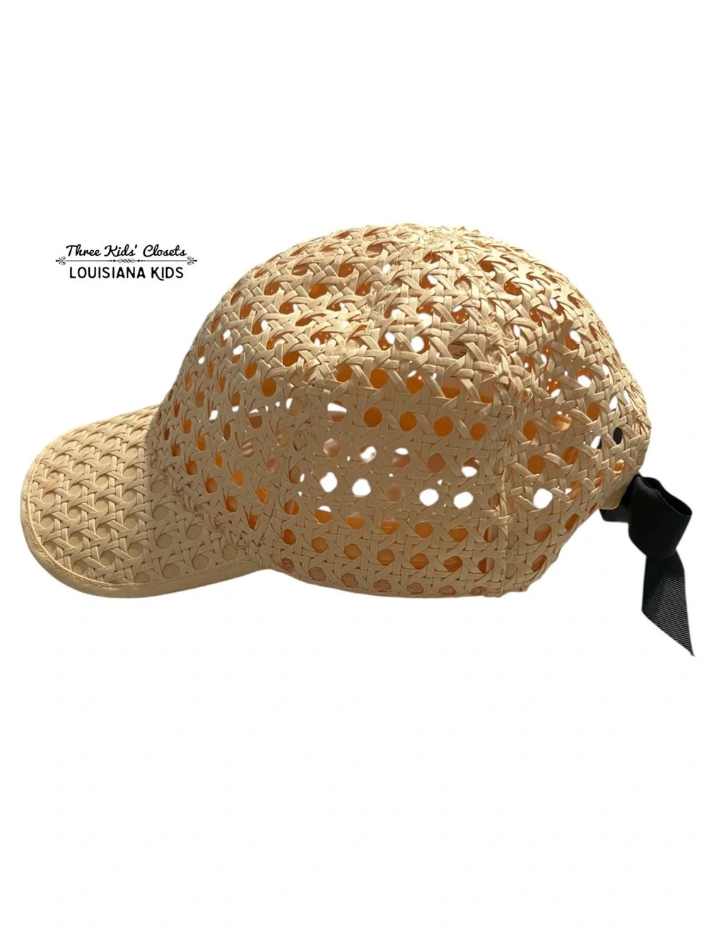 Crewcuts ONE SIZE Raffia Woven Baseball Cap with Black Bow